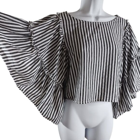 Hollister Sz S Boho Ruffle Batwing Sleeve Crop Top Cotton Minimalist Indie Style - Picture 3 of 7